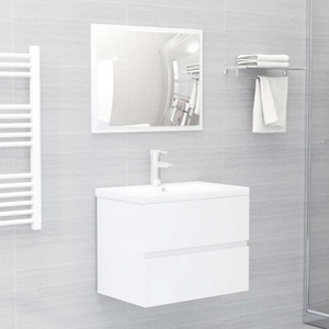 vidaXL, vidaXL 2-tlg. Badmöbel-Set Hochglanz-Weiß Spanplatte, vidaXL 2-tlg. Badmöbel-Set Hochglanz-Weiß Holzwerkstoff