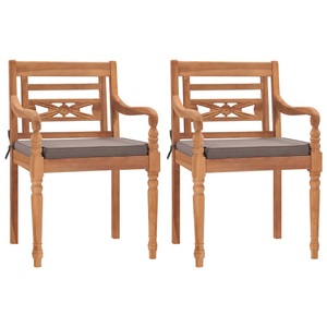 vidaXL, vidaXL Batavia-Stühle 2 Stk. mit Dunkelgrauen Kissen Massivholz Teak, vidaXL Batavia-Stühle 2 Stk. mit Dunkelgrauen Kissen Massivholz Teak