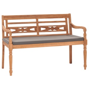 vidaXL, vidaXL Batavia-Bank mit Dunkelgrauem Kissen 120 cm Teak Massivholz, vidaXL Batavia-Bank mit Dunkelgrauem Kissen 120 cm Teak Massivholz