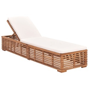vidaXL, vidaXL Sonnenliege mit Creme Kissen Teak Massivholz, vidaXL Sonnenliege mit Creme Kissen Teak Massivholz