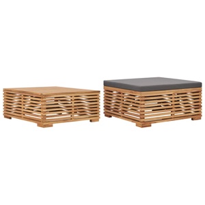vidaXL, vidaXL Gartentisch und Fußhocker Set mit Dunkelgrauem Kissen Teakholz