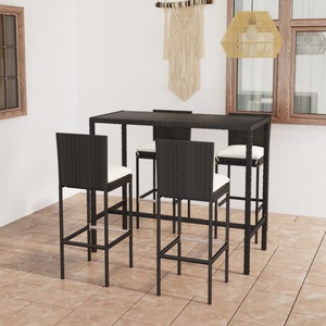 vidaXL, vidaXL 5-tlg. Gartenbar-Set mit Kissen Poly Rattan Schwarz, 