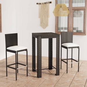 vidaXL, vidaXL 3-tlg. Gartenbar-Set mit Kissen Poly Rattan Schwarz, 