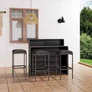 vidaXL, vidaXL 4-tlg. Gartenbar-Set mit Kissen Grau, 