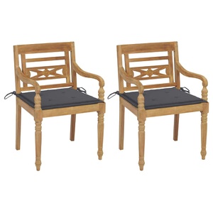 vidaXL, vidaXL Batavia-Stühle 2 Stk. mit Anthrazit Kissen Teak Massivholz, vidaXL Batavia-Stühle 2 Stk. mit Anthrazit Kissen Teak Massivholz