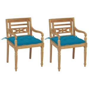 vidaXL, vidaXL Batavia-Stühle 2 Stk. mit Hellblauen Kissen Teak Massivholz, 