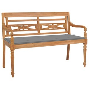 vidaXL, vidaXL Batavia-Gartenbank mit Grauem Kissen 120 cm Teak Massivholz