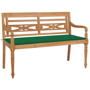 vidaXL, vidaXL Batavia-Gartenbank mit Grünem Kissen 120 cm Teak Massivholz