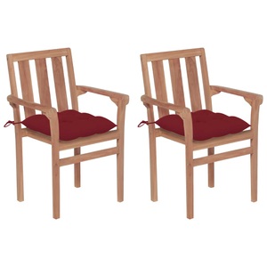 vidaXL, vidaXL Gartenstühle 2 Stk. mit Weinroten Kissen Massivholz Teak, 