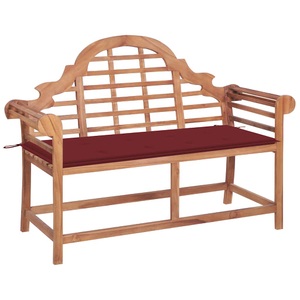vidaXL, vidaXL Gartenbank mit Weinroter Auflage 120 cm Massivholz Teak, 