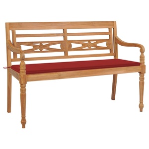 vidaXL, vidaXL Batavia-Gartenbank mit Roter Auflage 150 cm Massivholz Teak, 