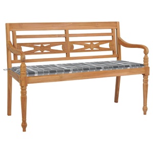 vidaXL, vidaXL Batavia-Gartenbank Graue Karomuster-Auflage 150 cm Teak Massiv, 