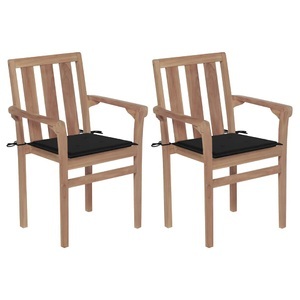 vidaXL, vidaXL Gartenstühle 2 Stk. mit Schwarzen Kissen Teak Massivholz