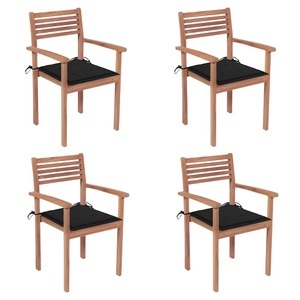 vidaXL, vidaXL Gartenstühle 4 Stk. mit Schwarzen Kissen Massivholz Teak, 