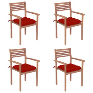vidaXL, vidaXL Gartenstühle 4 Stk. mit Roten Kissen Massivholz Teak, 