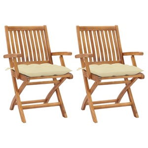 vidaXL Gartenstühle 2 Stk. mit Cremeweißen Kissen Massivholz Teak