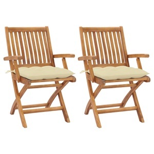 vidaXL, vidaXL Gartenstühle 2 Stk. mit Cremeweißen Kissen Massivholz Teak