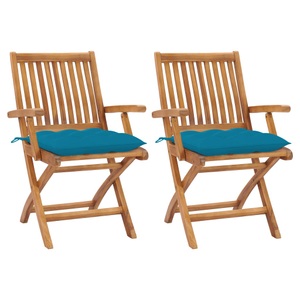 vidaXL, vidaXL Gartenstühle 2 Stk. mit Hellblauen Kissen Massivholz Teak
