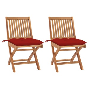 vidaXL, vidaXL Gartenstühle 2 Stk. mit Roten Kissen Massivholz Teak