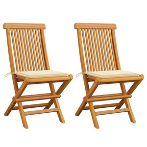 vidaXL, vidaXL Gartenstühle mit Cremeweißen Kissen 2 Stk. Massivholz Teak, vidaXL Gartenstühle mit Cremeweißen Kissen 2 Stk. Massivholz Teak