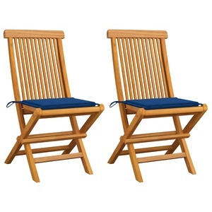 vidaXL, vidaXL Gartenstühle mit Königsblauen Kissen 2 Stk. Massivholz Teak, vidaXL Gartenstühle mit Königsblauen Kissen 2 Stk. Massivholz Teak