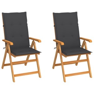 vidaXL, vidaXL Gartenstühle 2 Stk. mit Anthrazit Kissen Massivholz Teak, vidaXL Gartenstühle 2 Stk. mit Anthrazit Kissen Massivholz Teak