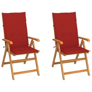 vidaXL, vidaXL Gartenstühle 2 Stk. mit Roten Kissen Massivholz Teak