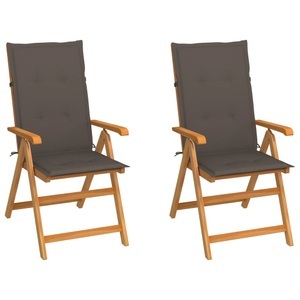 vidaXL, vidaXL Gartenstühle 2 Stk. mit Taupe Kissen Massivholz Teak, vidaXL Gartenstühle 2 Stk. mit Taupe Kissen Massivholz Teak