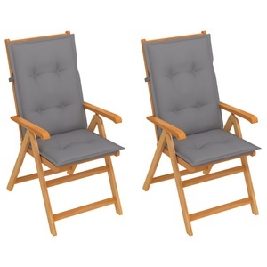 vidaXL, vidaXL Gartenstühle 2 Stk. mit Grauen Auflagen Massivholz Teak, 