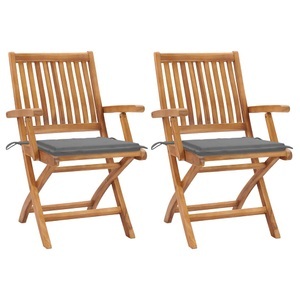 vidaXL, vidaXL Gartenstühle 2 Stk. mit Grauen Kissen Teak Massivholz