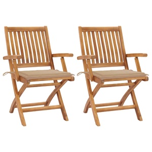 vidaXL, vidaXL Gartenstühle 2 Stk. mit Beige Kissen Teak Massivholz