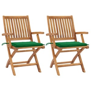 vidaXL Gartenstühle 2 Stk. mit Grünen Kissen Teak Massivholz