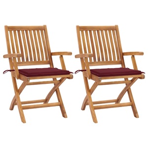 vidaXL, vidaXL Gartenstühle 2 Stk. mit Weinroten Kissen Teak Massivholz