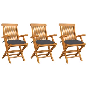 vidaXL, vidaXL Gartenstühle mit Anthrazit Kissen 3 Stk. Massivholz Teak, vidaXL Gartenstühle mit Anthrazit Kissen 3 Stk. Massivholz Teak