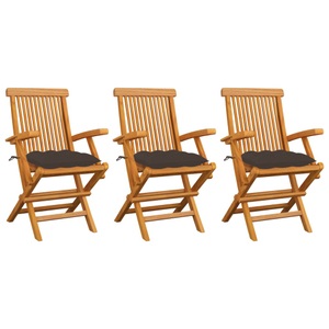 vidaXL, vidaXL Gartenstühle mit Taupe Kissen 3 Stk. Massivholz Teak, vidaXL Gartenstühle mit Taupe Kissen 3 Stk. Massivholz Teak