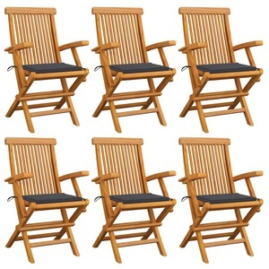 vidaXL, vidaXL Gartenstühle mit Anthrazit Kissen 6 Stk. Massivholz Teak, vidaXL Gartenstühle mit Anthrazit Kissen 6 Stk. Massivholz Teak