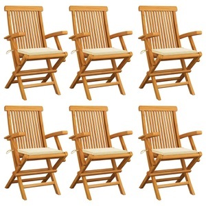 vidaXL, vidaXL Gartenstühle mit Cremeweißen Kissen 6 Stk. Massivholz Teak, vidaXL Gartenstühle mit Creme Kissen 6 Stk. Massivholz Teak