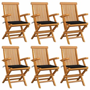 vidaXL, vidaXL Gartenstühle mit Schwarzen Kissen 6 Stk. Massivholz Teak, vidaXL Gartenstühle mit Schwarzen Kissen 6 Stk. Massivholz Teak