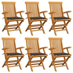 vidaXL, vidaXL Gartenstühle mit Taupe Kissen 6 Stk. Massivholz Teak, vidaXL Gartenstühle mit Taupe Kissen 6 Stk. Massivholz Teak