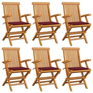 vidaXL, vidaXL Gartenstühle mit Weinroten Kissen 6 Stk. Massivholz Teak, vidaXL Gartenstühle mit Weinroten Kissen 6 Stk. Massivholz Teak