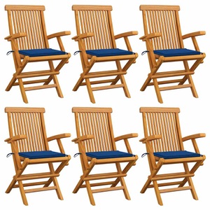vidaXL, vidaXL Gartenstühle mit Königsblauen Kissen 6 Stk. Massivholz Teak, vidaXL Gartenstühle mit Königsblauen Kissen 6 Stk. Massivholz Teak