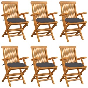 vidaXL, vidaXL Gartenstühle mit Anthrazit Kissen 6 Stk. Massivholz Teak, vidaXL Gartenstühle mit Anthrazit Kissen 6 Stk. Massivholz Teak