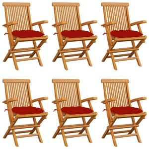vidaXL, vidaXL Gartenstühle mit Roten Kissen 6 Stk. Massivholz Teak, 