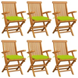 vidaXL, vidaXL Gartenstühle mit Hellgrünen Kissen 6 Stk. Massivholz Teak, 