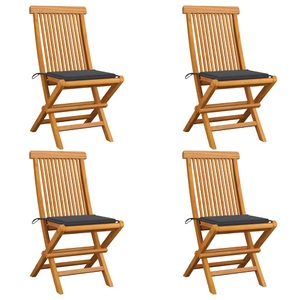 vidaXL, vidaXL Gartenstühle mit Anthrazit Kissen 4 Stk. Massivholz Teak, vidaXL Gartenstühle mit Anthrazit Kissen 4 Stk. Massivholz Teak