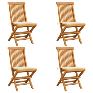 vidaXL, vidaXL Gartenstühle mit Cremeweißen Kissen 4 Stk. Teak Massivholz, vidaXL Gartenstühle mit Cremeweißen Kissen 4 Stk. Teak Massivholz