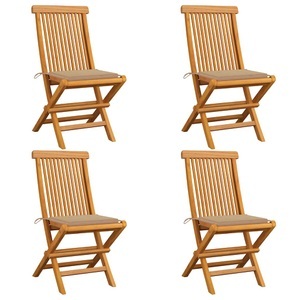 vidaXL, vidaXL Gartenstühle mit Beige Kissen 4 Stk. Teak Massivholz, vidaXL Gartenstühle mit Beige Kissen 4 Stk. Teak Massivholz