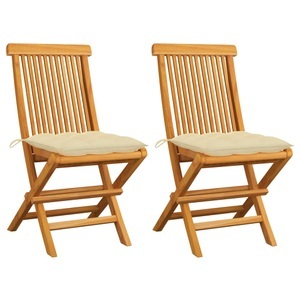vidaXL, vidaXL Gartenstühle mit Cremeweißen Kissen 2 Stk. Massivholz Teak, vidaXL Gartenstühle mit Cremeweißen Kissen 2 Stk. Massivholz Teak