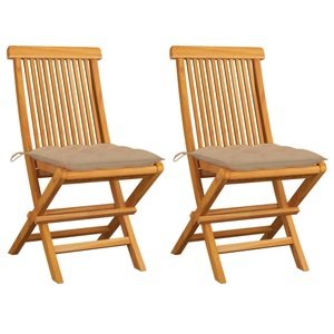 vidaXL, vidaXL Gartenstühle mit Beigen Kissen 2 Stk. Massivholz Teak, vidaXL Gartenstühle mit Beigen Kissen 2 Stk. Massivholz Teak