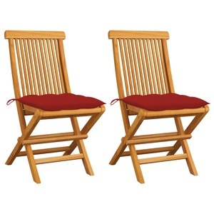 vidaXL, vidaXL Gartenstühle mit Roten Kissen 2 Stk. Massivholz Teak, vidaXL Gartenstühle mit Roten Kissen 2 Stk. Massivholz Teak